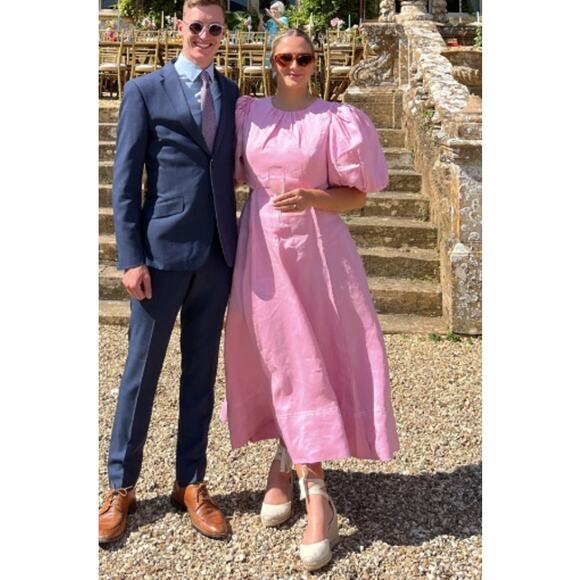 AJE Serendipity Cut Out Dress Musk Pink Puff Sleeve Women 4 Maxi Pockets - Picture 3 of 16